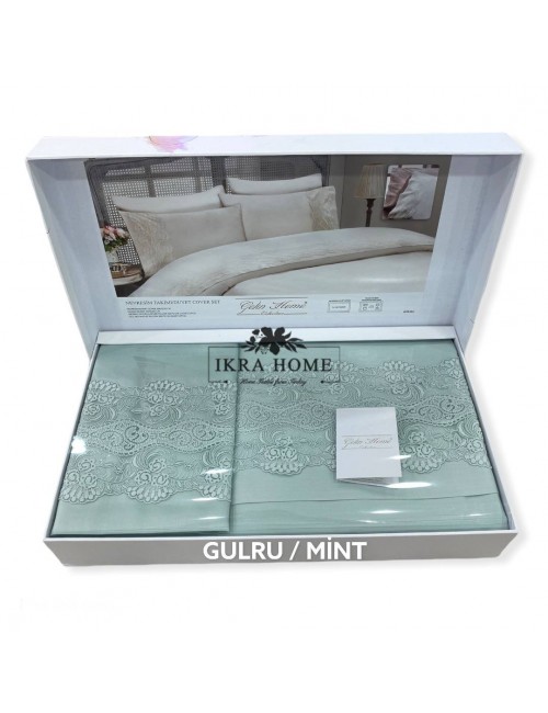 Gelin home deluxe saten  - Gulru MINT Двуспальное постельное белье с гипюровой отделкой -2021